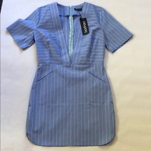 boohoo Plunge V Neck Blue With White Stripe Dress Size 6 New With Tags